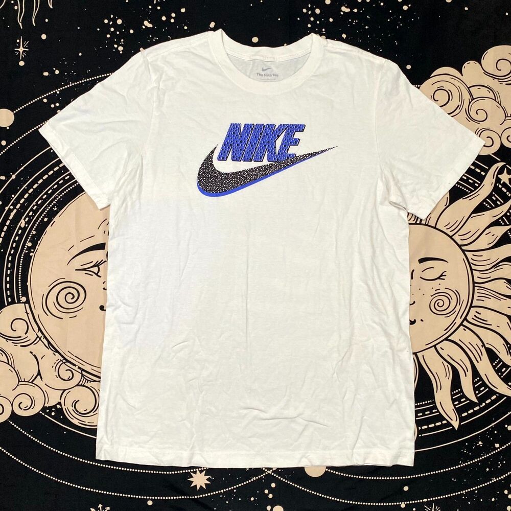 Nike T-Shirt Men's L White Spell-Out Logo Graphic Casual Crew Neck Summer Tee